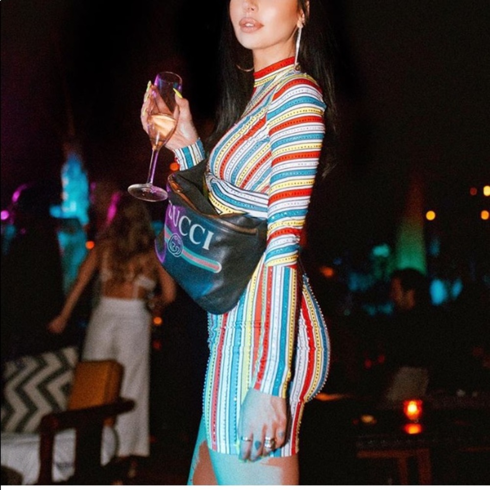 Rhinestone dress multi color long sleeve